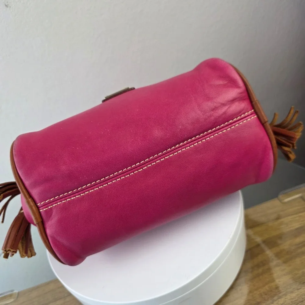 Dooney & Bourke Lambskin Leather Crossbody Bag Fuschia Brown Trim Tassels Rare - Picture 7 of 16